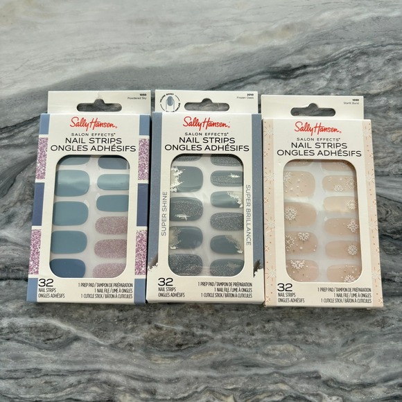 Sally Hansen Other - Sally Hansen Salon Effects Nail Strips 32ct Lot of 3 Powdered Sky Frozen Oasis